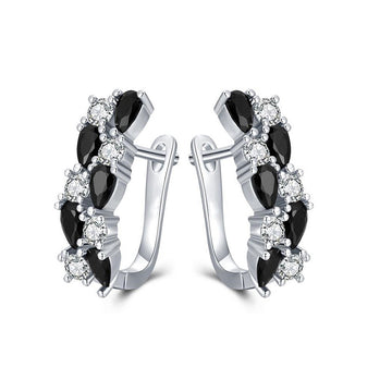 Black and Clear Leaf Cluster Huggie Earrings Polished Jewelry Accessory