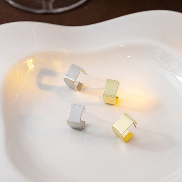 Gold and Silver Square Mini Open Hoop Stud Earrings