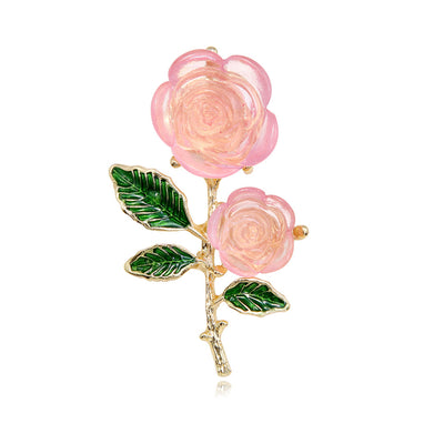 Front product view of the flower brooch pin in red and gold