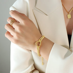 Open Heart Curb Chain Bracelet Gold or Steel Finish