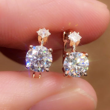 Rose Gold Tone Double Clear Stone Leverback Earrings