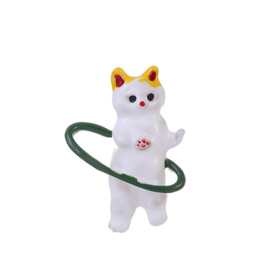 Front product view of the cat brooch pin in silver and green