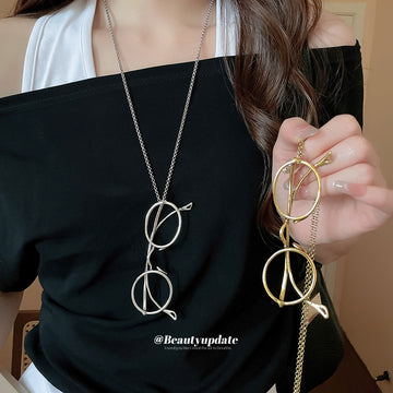 Eyeglasses Frame Pendant Chain Necklace Gold or Silver Tone