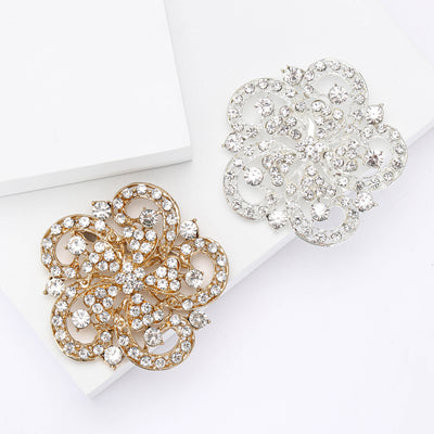 Crystal Openwork Flower Brooch on white background