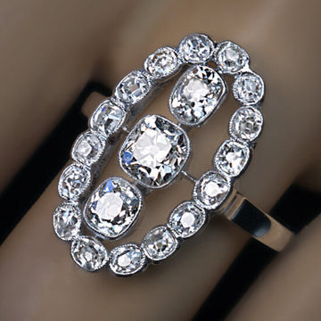 Silver Tone Oval Multi Stone Openwork Statement Ring