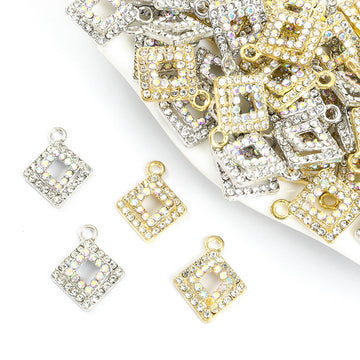 Open Square Crystal Charms in Gold and Silver Tone Finishes