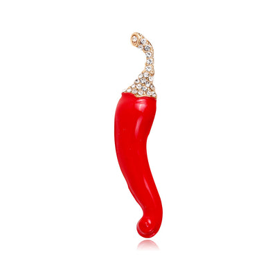 Front product view of the vegetable brooch pin in red and gold