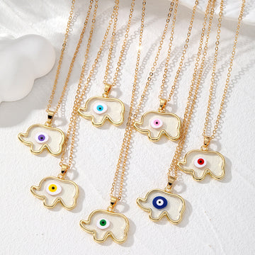 Gold Tone Elephant Evil Eye Pendant Necklace 7 Colors