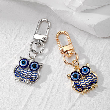 Gold and Silver Tone Blue Evil Eye Owl Clip Keychains