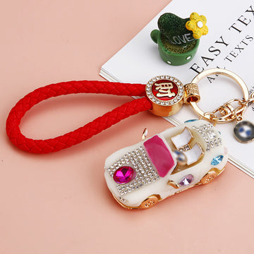 Jeweled Convertible Car Keychains in Four Colors with Braided Loops