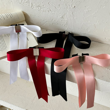 Satin Long Tail Bow Hair Claw Clip Metal Bar Five Colors