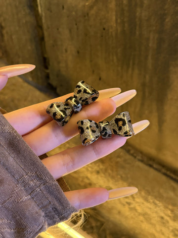 Leopard Print Bow Stud Earrings Statement Fashion Jewelry