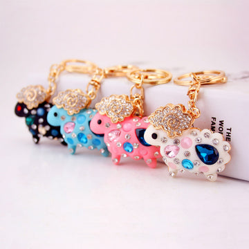 Faceted Stone Sheep Keychain With Split Ring And Lobster Clasp