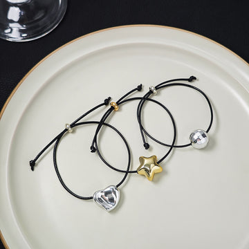 Metal Charm Black Cord Adjustable Sliding Bracelet Styles