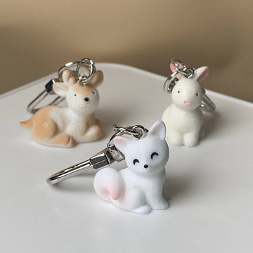 Flocked Deer Hedgehog Rabbit Cat and Swan Clip Keychains