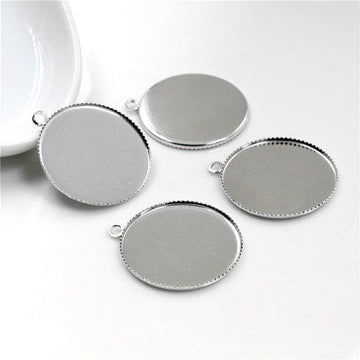 Round Silver Tone Bezel Trays with Scalloped Edge and Plain Back