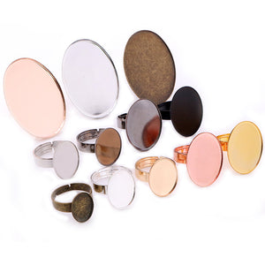 Oval Cabochon Ring Setting, Adjustable Iron Band, 3 Tray Sizes, 7 Finishes
