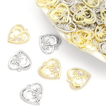 Rhinestone Sun and Moon Heart Pendant Charms in Two Finishes