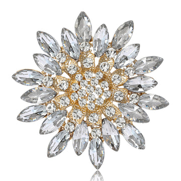 Layered Crystal Sunflower Brooch In Three Color Finishes