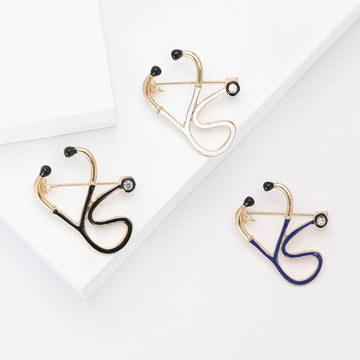 Enamel Stethoscope Brooch in Black White or Blue for Jackets and Scarves