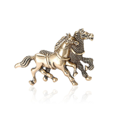 Gold-tone two running horses alloy brooch front view white background