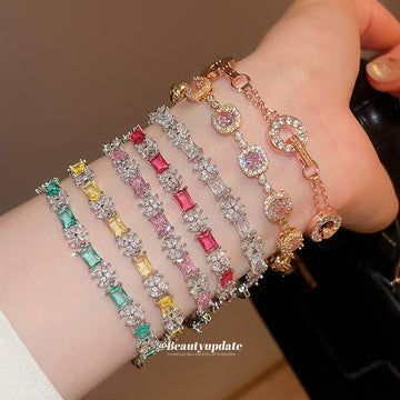 Baguette Flower Crystal Bracelets Multicolor Six Styles