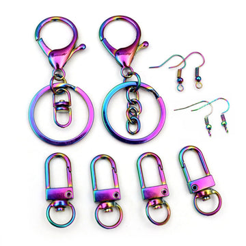 Rainbow Finish Lobster Clasps Key Rings and Earring Hooks