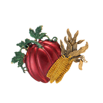 Red Gold Tone Pumpkin Enamel Metal Brooch Pin for Jackets and Lapels