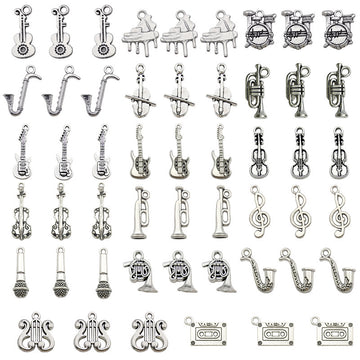 Antique Silver Guitar Metal Charms with 18 Listed Options