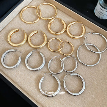 Large Round Metal Hoop Earrings In Three Finishes Statement Jewelry