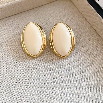 Gold Tone Oval Resin Stud Earrings in Ivory Black and Red