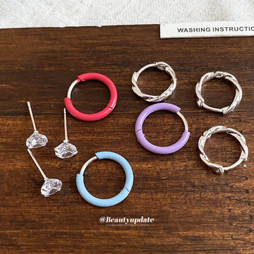 Enamel Huggie Crystal Stud Twisted Hoop Earring Sets