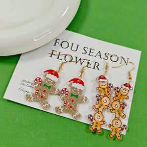 Acrylic Christmas Gingerbread Man Drop Earrings 2 Styles