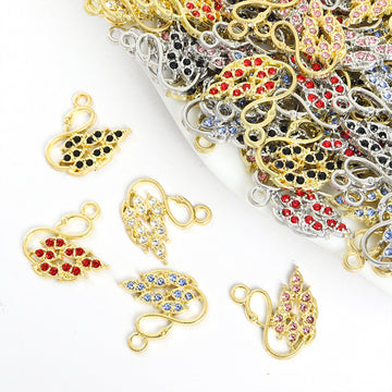 Rhinestone Swan Charms in Gold and Silver Tones, Five Colors