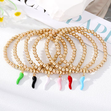 Gold Tone Beaded Bracelets with Colorful Chili Pepper Charms