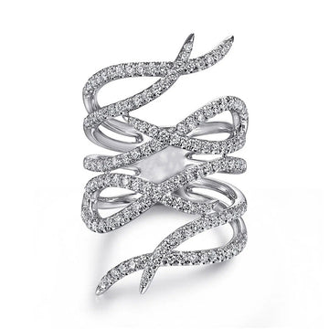 Silver Tone Pave Tendril Multi Band Open Finger Ring