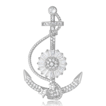 Crystal Anchor Brooch in Gold Tone and Silver Tone