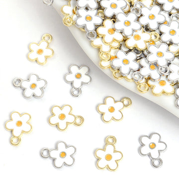 White Five Petal Flower Charms in Gold and Silver Tones