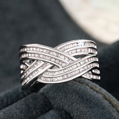 Interwoven Baguette Crystal Wide Ring front product view