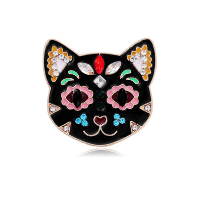 Front view of the floral cat metal brooch