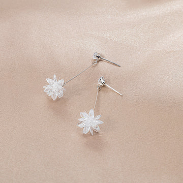 Long Silver Bar and Clear Look Flower Drop Earrings