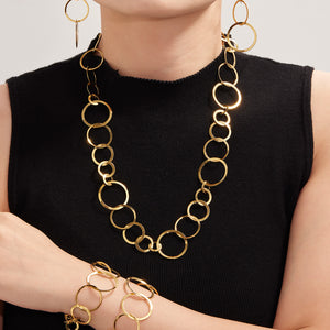 Gold Interlocking Circle Link Necklace Bracelet Drop Earrings