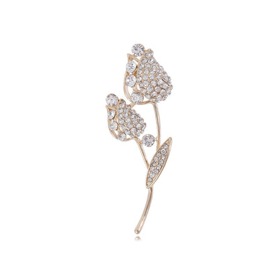 Front view of Sparkling Crystal Tulip Stem brooch