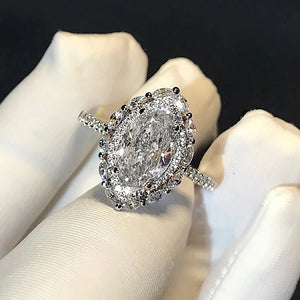White Gold Tone Marquise Halo Crystal Ring Sizes 6-10