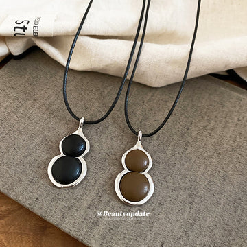 Black Cord Double Gourd Pendant Necklace in Black and Brown