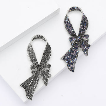Black Crystal Ribbon Bow Brooch Decorative Clothing Pin