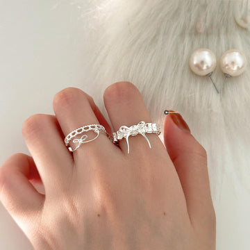 Silver Tone Open Ring With Layered Filigree Heart Pattern