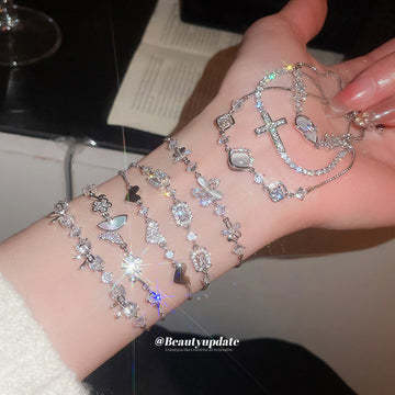 Silver Adjustable Crystal Charm Bracelet Four Styles