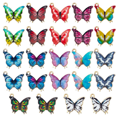 Colorful butterfly charms arranged on a light background