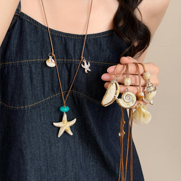 Shell And Starfish Pendant Cord Necklaces In Four Styles
